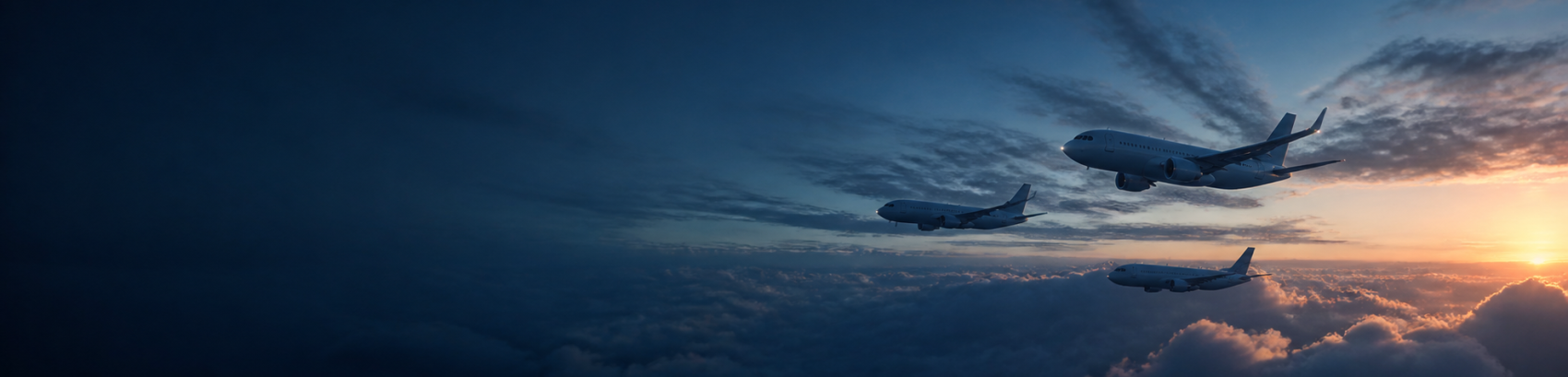 Passenger aircraft flying together above the clouds